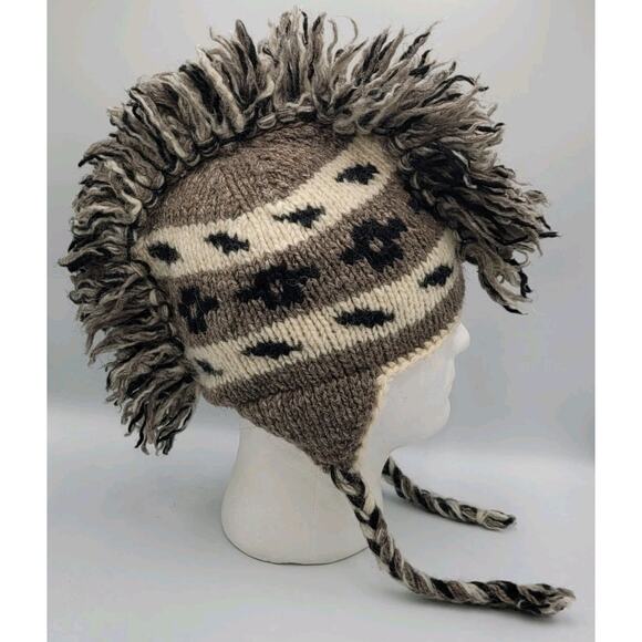 Wool Mohawk Style Sherpa Hat‎ Made In Nepal - Picture 3 of 8